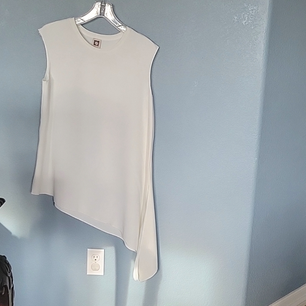 Anne Klein Angled And Split Side Tunic Top. Cream… - image 1
